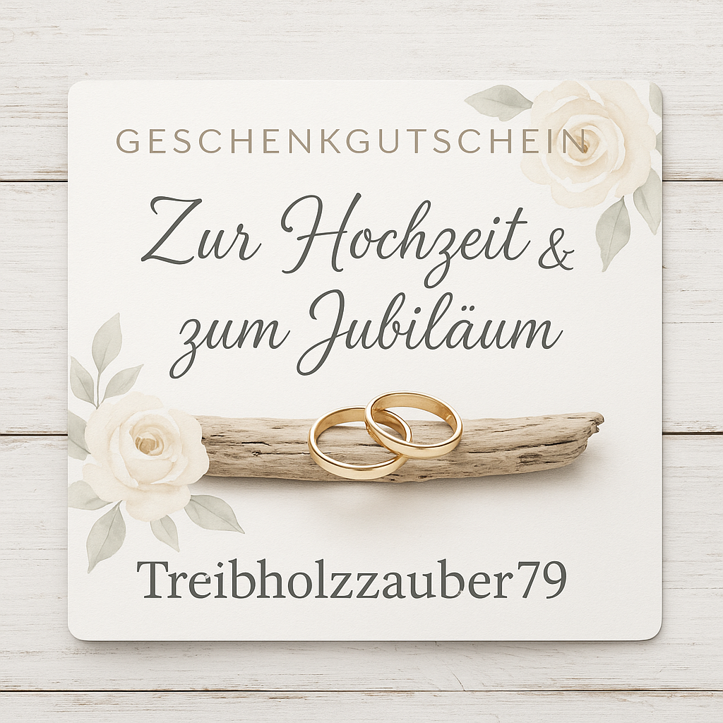 Geschenkgutschein zur Hochzeit oder zum Jubiläum ist perfekt für Paare, die Natürlichkeit, Handwerk und Unikate lieben