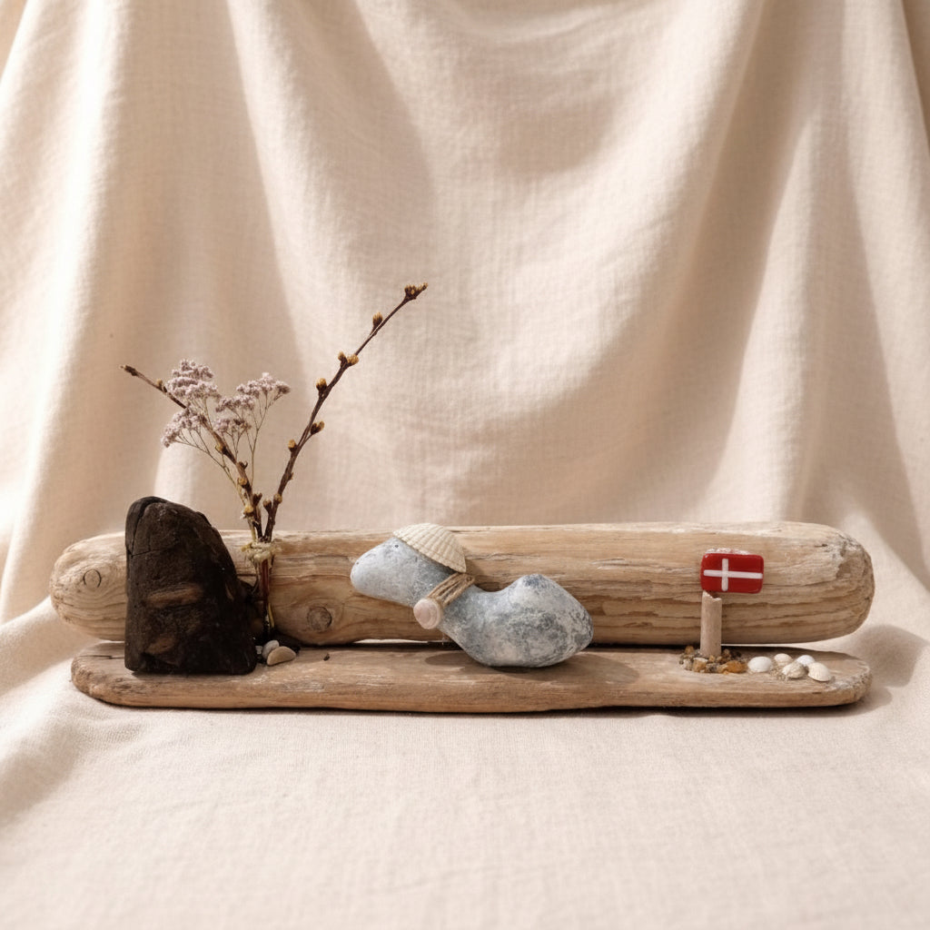 Maritime Treibholz Deko mit Steinskulptur & Donnerkeil – Treibholzzauber79 & Meer