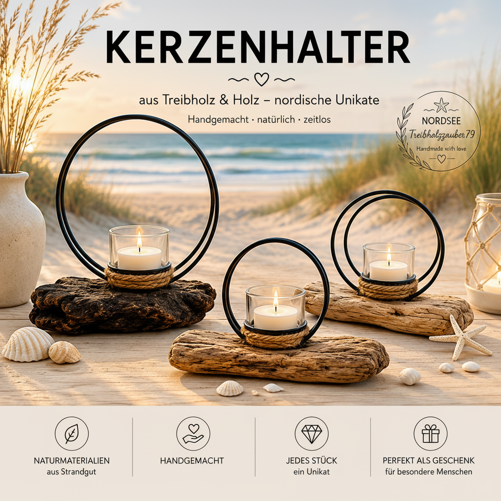 Handgefertigte Treibholz Kerzenhalter aus echtem Treibholz - natürlich nordisch