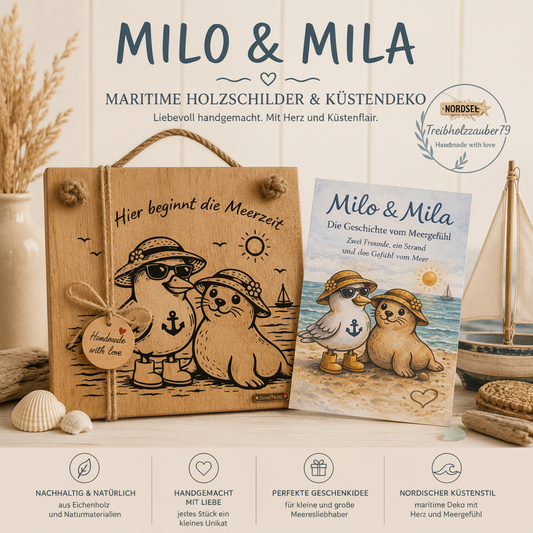 Milo & Mila Holzschilder & Maritime Küstendeko mit passender Sammelkarte