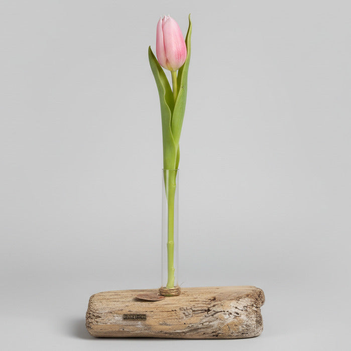 Driftwood Vase als Tischdeko im skandinavischen Stil, natürliche Holzvase mit Glas