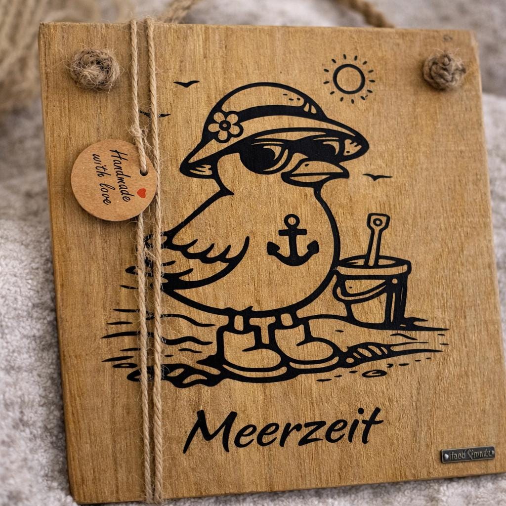 Geschenk für Meerliebhaber maritime Holzdeko mit Möwe und Strandmotiv von Treibholzzauber79