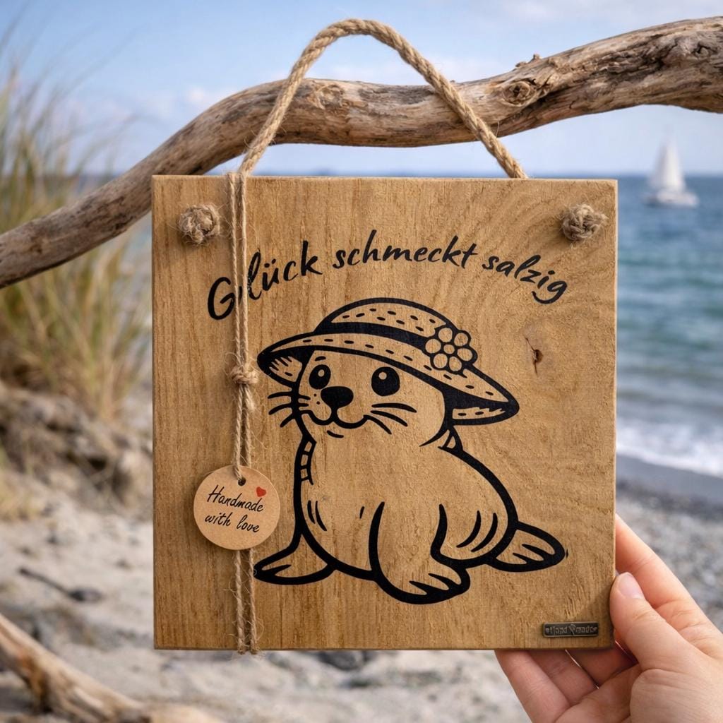 Geschenk für Meerliebhaber Holzschild mit Postkarte maritime Deko