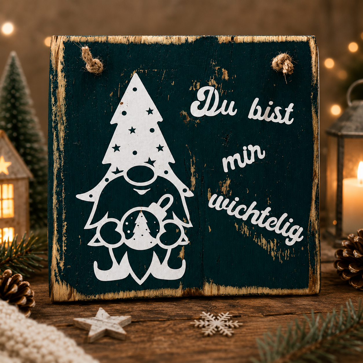 Handgefertigtes Dekoschild zu Weihnachten nordisch – Holzschild im skandinavischen Küstenstil