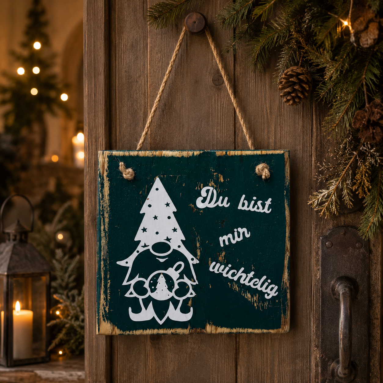 Skandinavisches Weihnachtsschild handgefertigt – maritime Holzdeko im Küstenstil