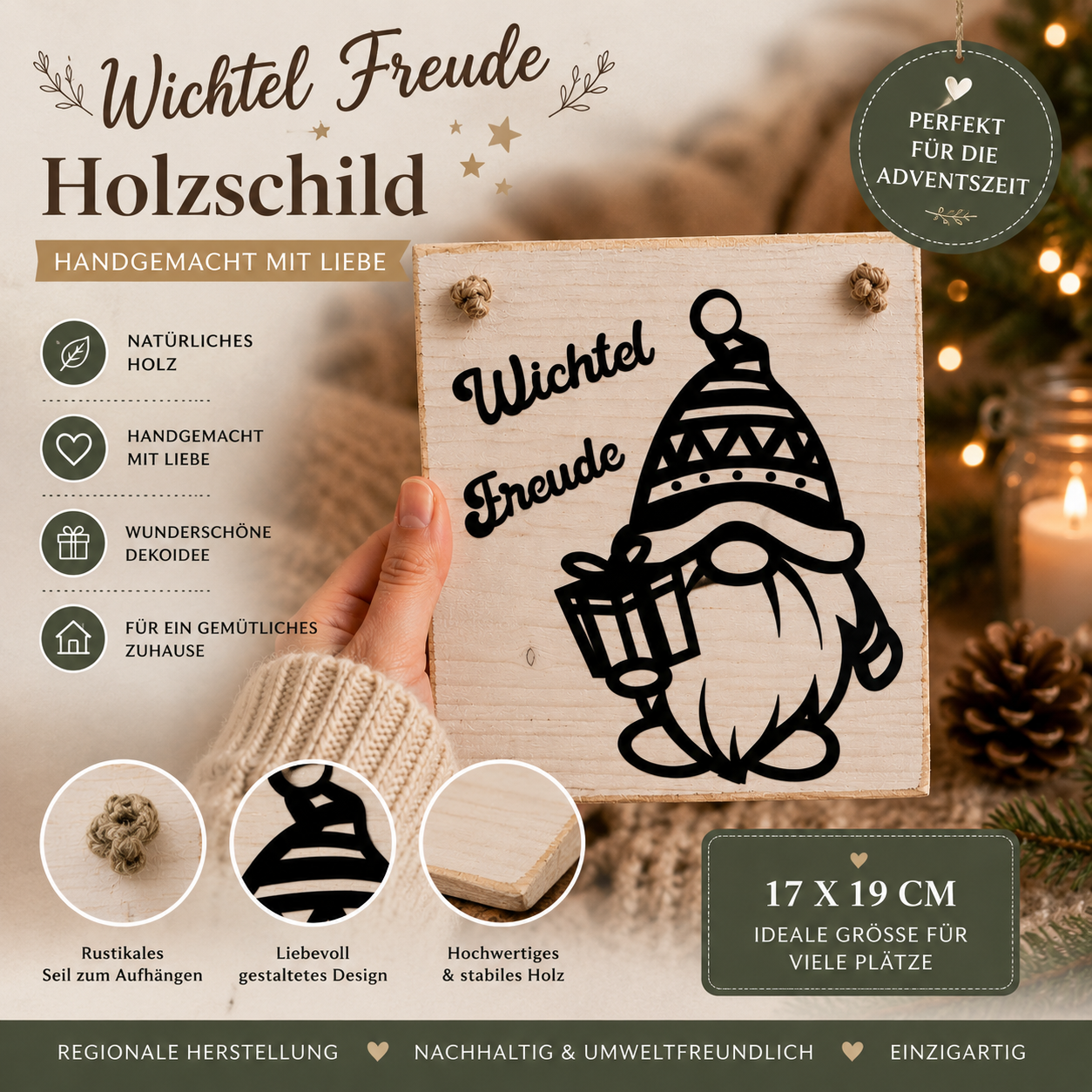 Skandinavische Weihnachtsdeko aus Holz – handgefertigtes Geschenk oder Türdeko | Treibholzzauber79
