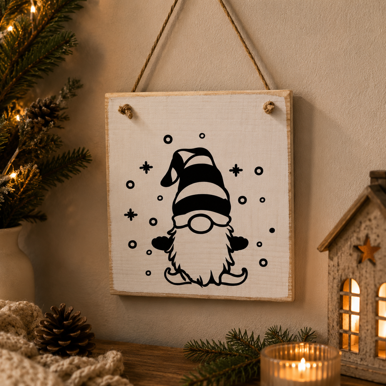 Skandinavische Weihnachtsdeko aus Lärchenholz – nordisches Holzschild handgemacht