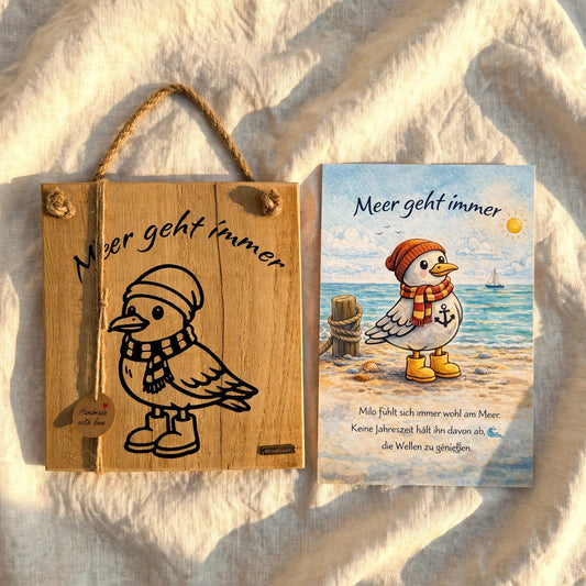Meer geht immer Holzschild mit Möwe und Postkarte maritime Wanddeko im skandinavischen Stil von Treibholzzauber79