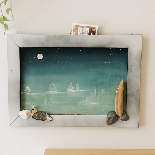 Handgemaltes Acrylbild auf Holz 40x28 cm – maritime Szene in Blau von Treibholzzauber79