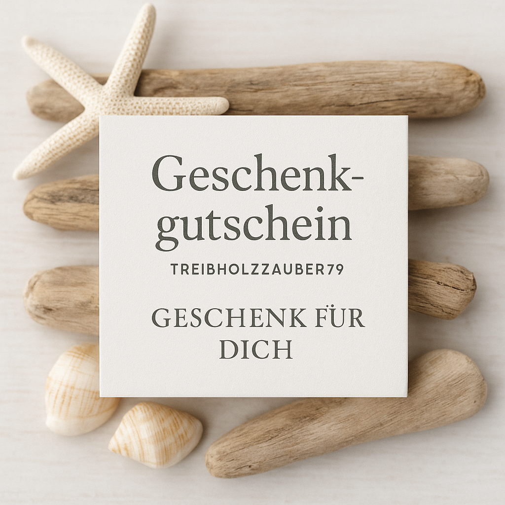 Maritimer Geschenkgutschein von Treibholzzauber79. Verschenke maritimes Flair für handgemachte Deko aus Naturmaterialien