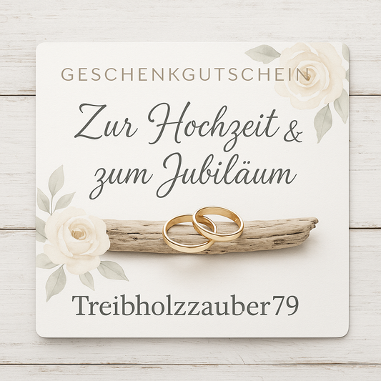 Geschenkgutschein zur Hochzeit oder zum Jubiläum ist perfekt für Paare, die Natürlichkeit, Handwerk und Unikate lieben