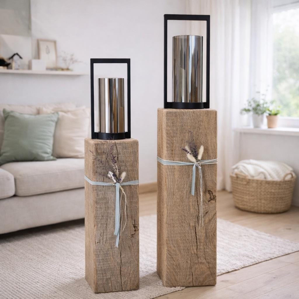 Handgefertigte Kerzenhalter aus massiver Eiche 72 cm im skandinavischen Raum