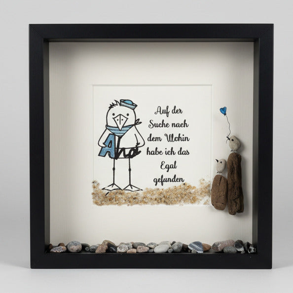 Möwe Ahoi Treibholzbild im schwarzen Rahmen, maritime personalisierte Wanddeko Küstenstil von Treibholzzauber79