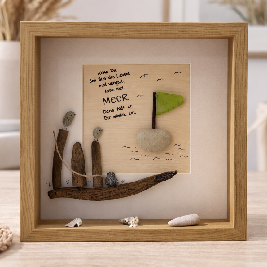 Maritimer personalisierter Bilderrahmen - ein maritimes Treibholz Bild im Holzrahmen mit Meer Spruch im skandinavischen Wohnstil