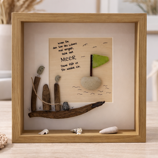 Maritimer personalisierter Bilderrahmen - ein maritimes Treibholz Bild im Holzrahmen mit Meer Spruch im skandinavischen Wohnstil