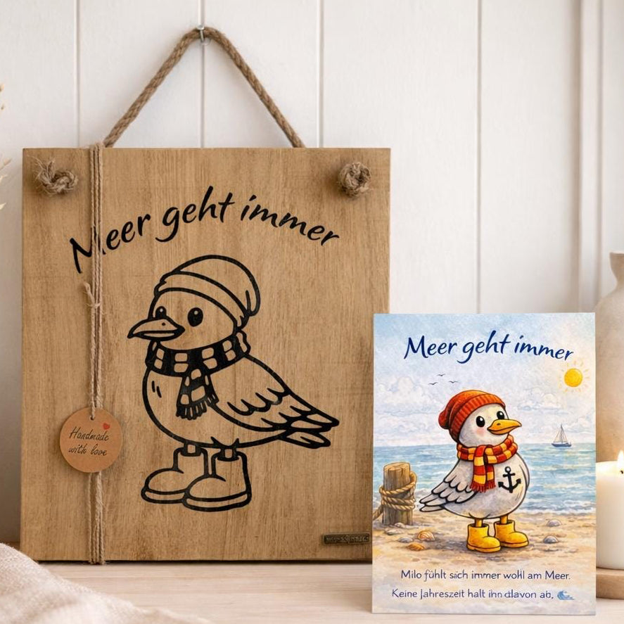 Meer geht immer Holzschild mit Möwe und Postkarte maritime Wanddeko im skandinavischen Stil von Treibholzzauber79