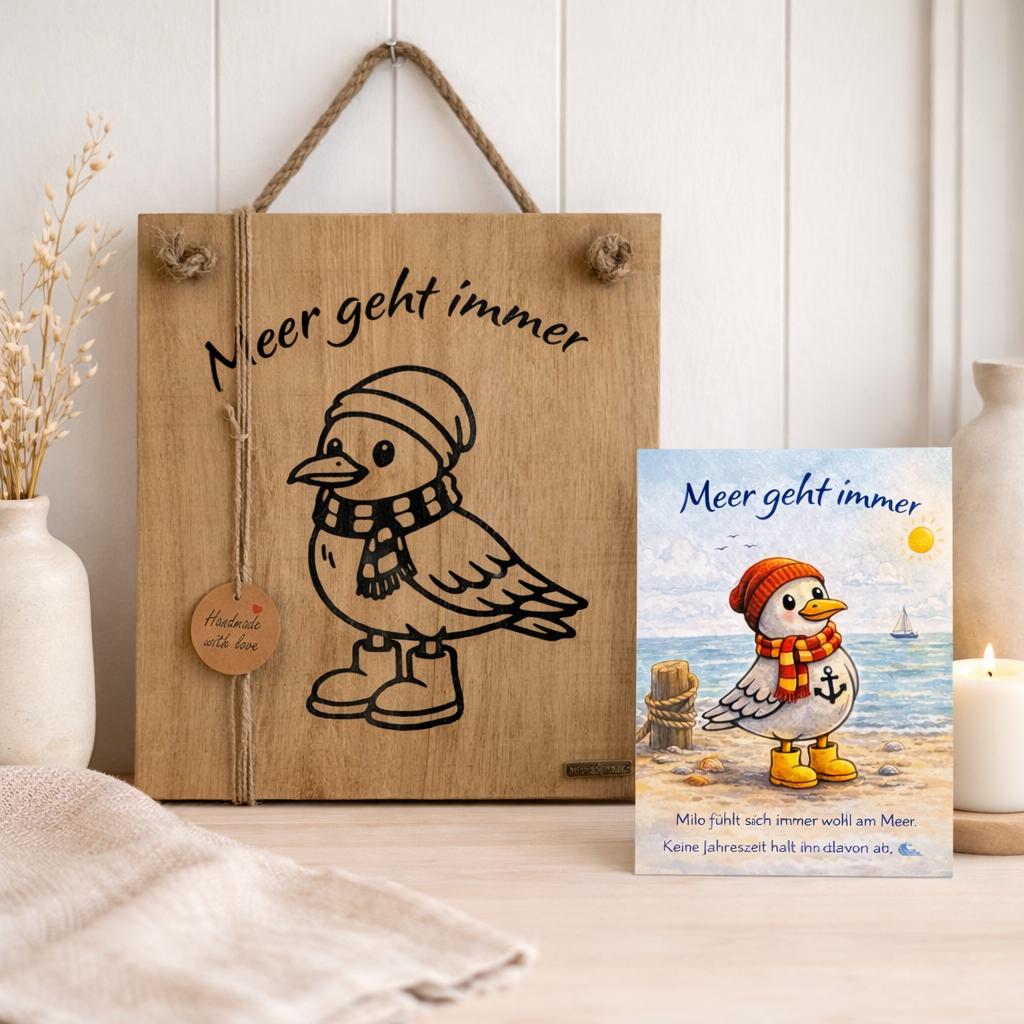 Meer geht immer Holzschild mit Möwe und Postkarte maritime Wanddeko im skandinavischen Stil von Treibholzzauber79