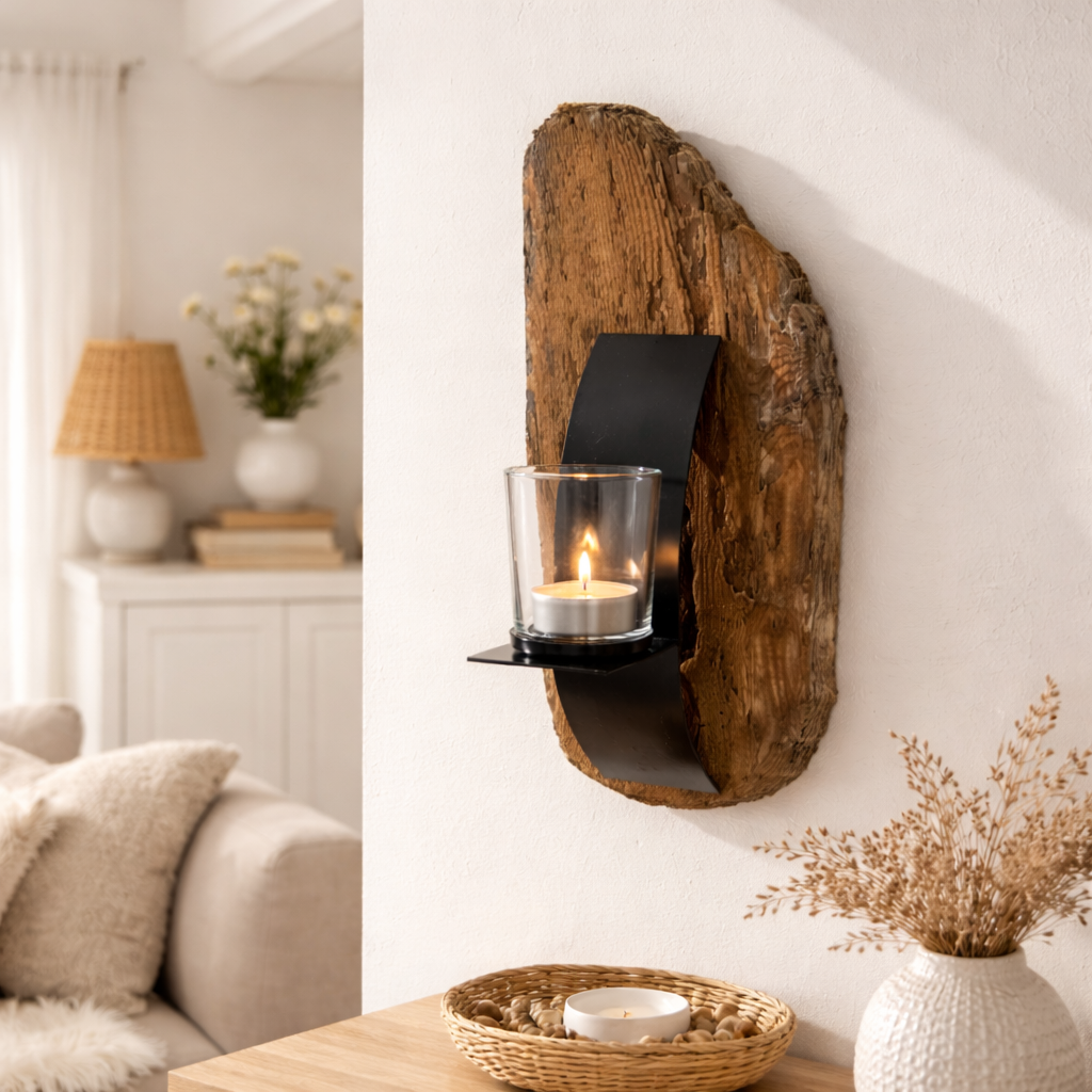 Natürlicher Kerzenhalter aus Treibholz 1 flammig im skandinavischen Stil. Mit Glaszylinder ein nordisches Unikat.