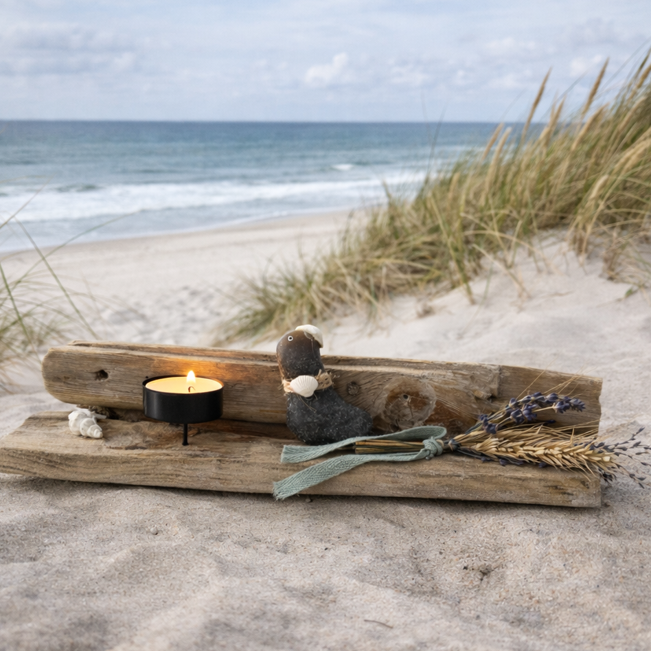 Treibholz Kerzenhalter mit Strandfunden in Dünen am Meer Coastal Deko von Treibholzzauber79