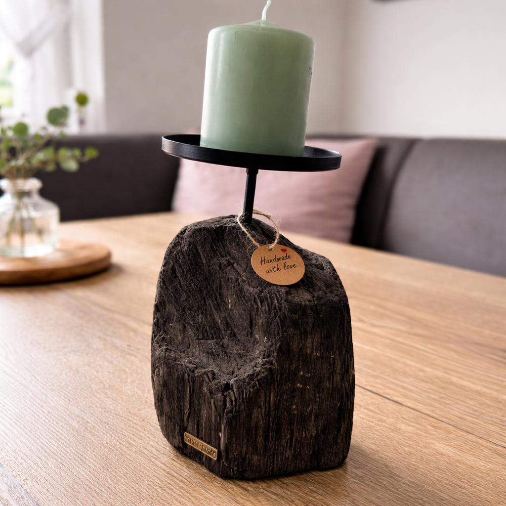 Einzigartige Struktur von Doggerland Treibholz, handgefertigter Kerzenhalter als maritimes Holz Unikat