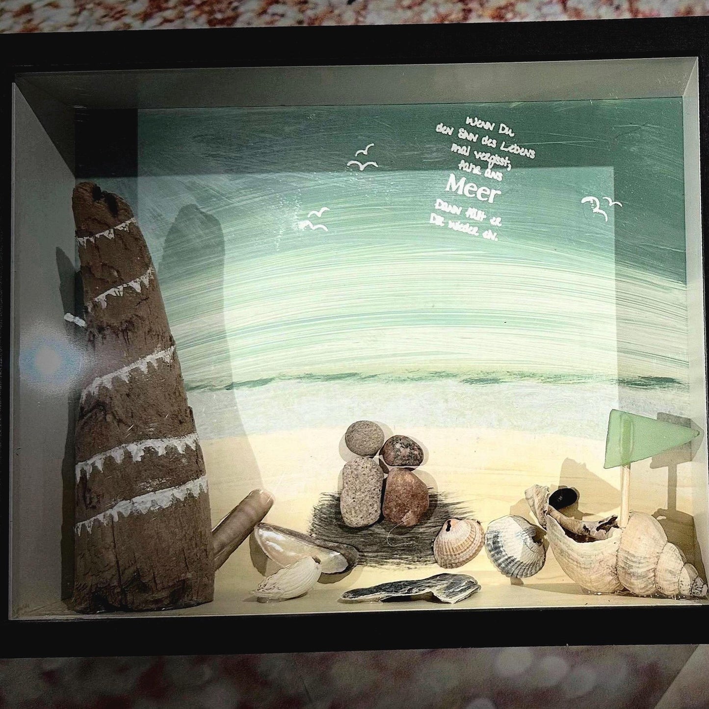 Detailaufnahme handgemachtes Küstenbild im Holzrahmen | Geschenkidee Weihnachten | Nordisch wohnen von Treibholzzauber79