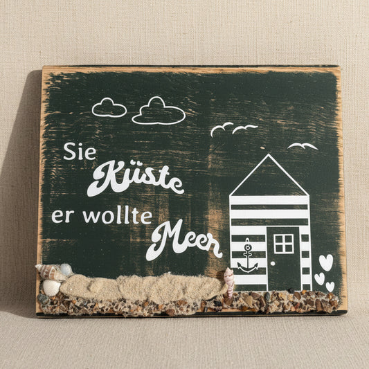 Maritimer Postkarten Halter aus massivem Eichenholz mit Strandfunde der dänischen Küste. Handmade Deko mit Strandgut.