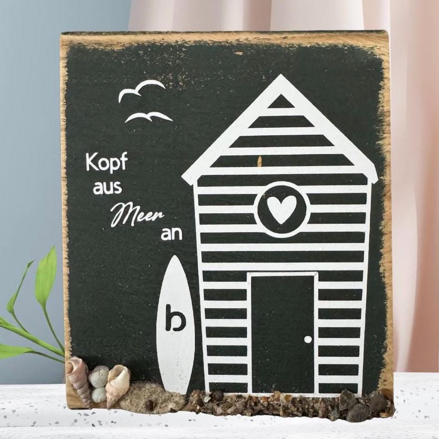 Kopf aus Meer an – maritimes Holzschild mit Muscheln | Handgemachte Küstendeko  aus Eichenholz von Treibholzzauber79