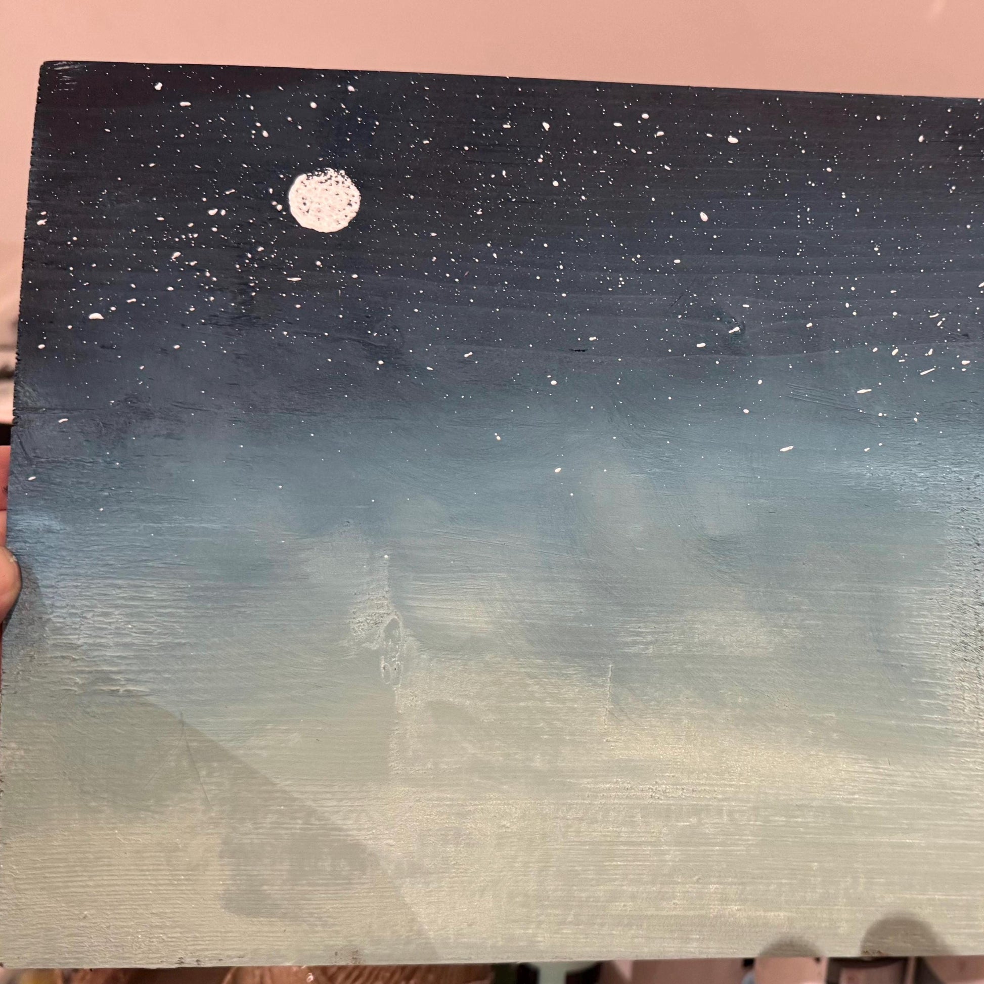 Detailaufnahme des Acrylgemäldes mit Meer und Nachthimmel von Treibholzzauber79