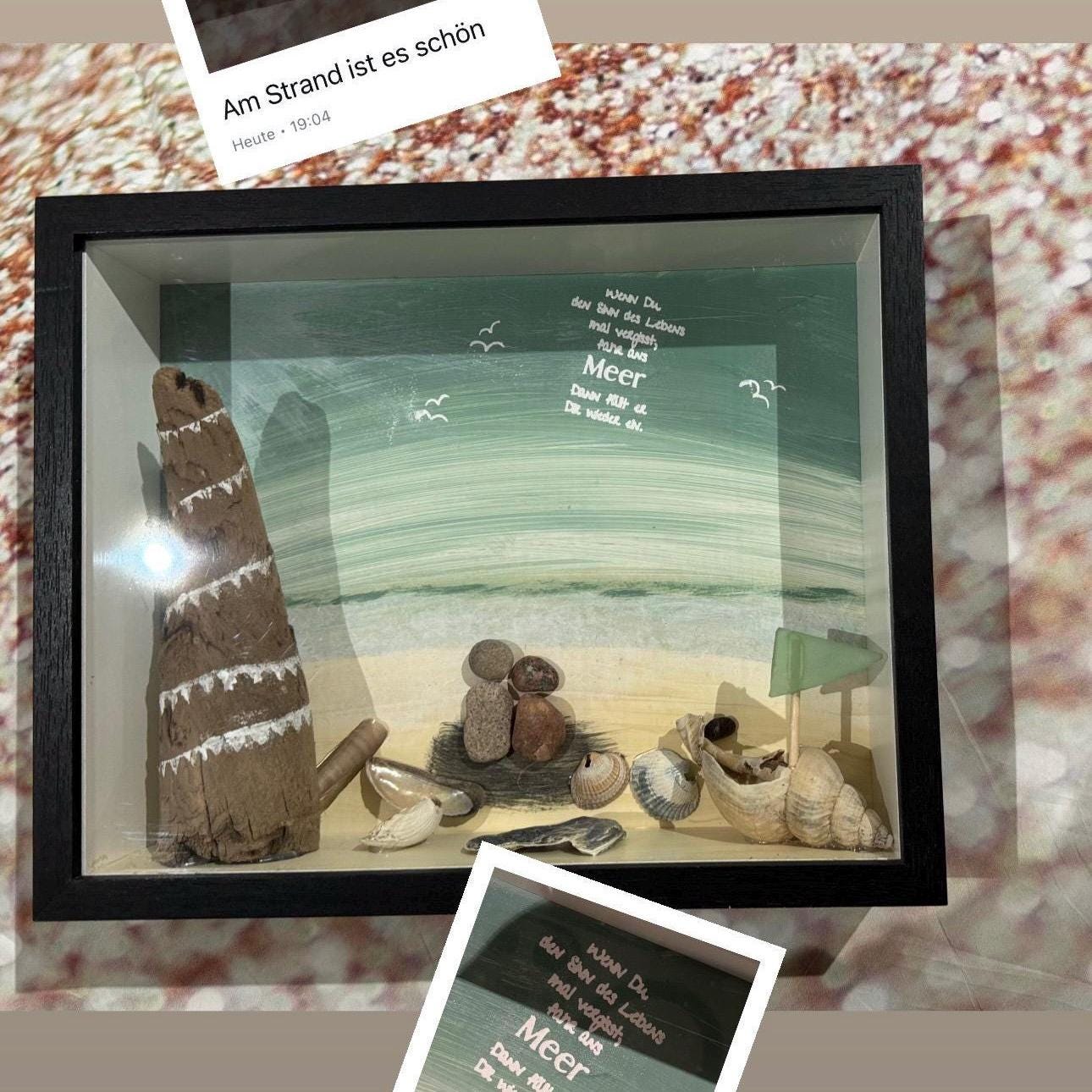 Detailaufnahme handgemachtes Küstenbild im Holzrahmen | Geschenkidee Weihnachten | Nordisch wohnen von Treibholzzauber79