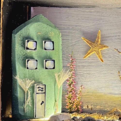 Beleuchtete Maritime Deko im Rahmen 30x10x25 cm – Handgemachte Küstenszene mit USB-Licht | Handmade von Treibholzzauber79