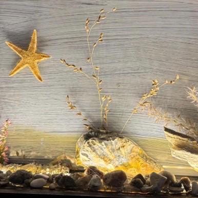 Beleuchtete Maritime Deko im Rahmen 30x10x25 cm – Handgemachte Küstenszene mit USB-Licht | Handmade von Treibholzzauber79