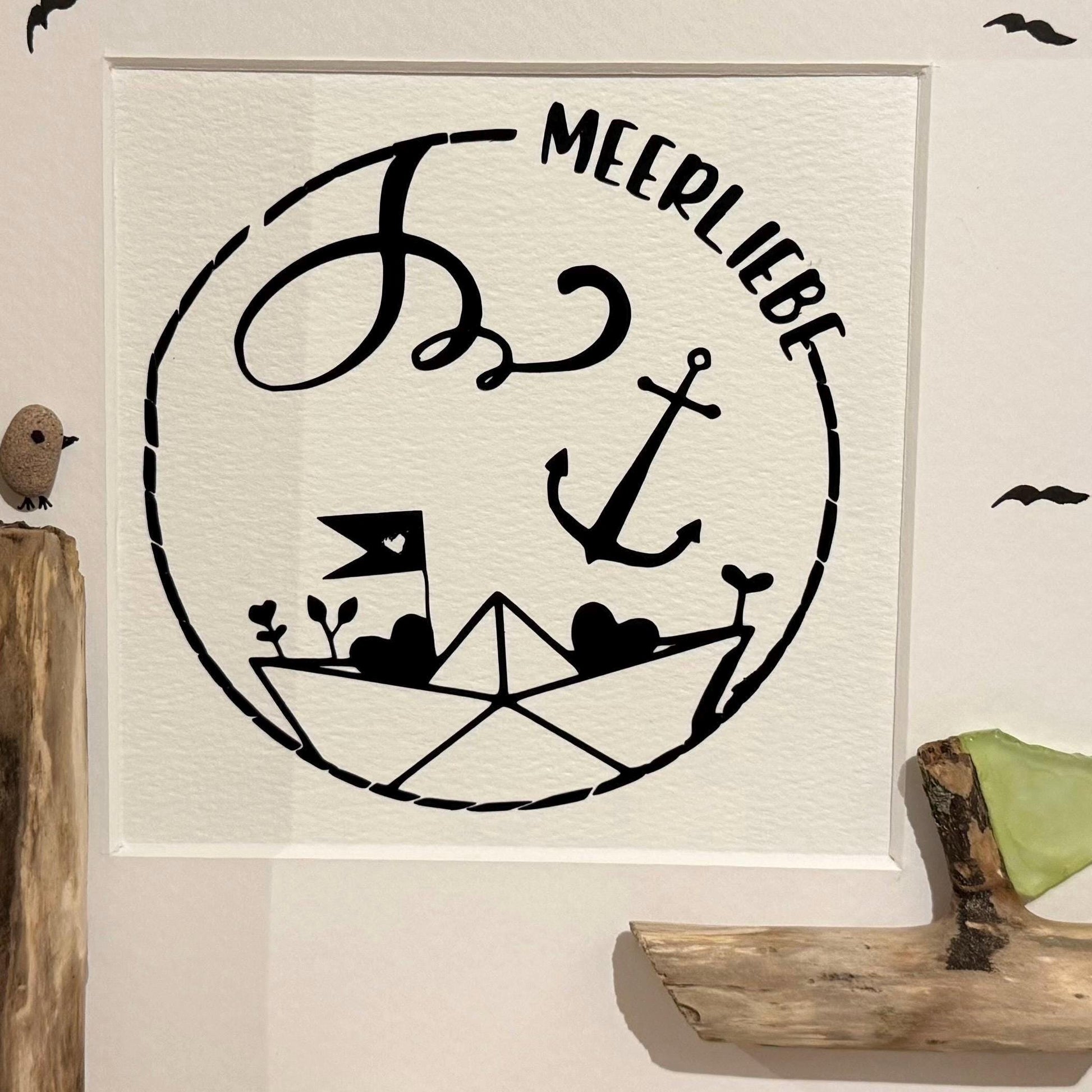 Steinbilder mit Sprüchen "Meerliebe" & Nordsee Deko 27cm schwarz. Maritimes Wandbild mit Treibholz Deko als Handmade Geschenke, Bilderrahmen – Handmade aus Treibholz Nordsee, Meerglas, Ostsee Steine, 3d Rahmen, Bilderrahmen, Vinyl von Treibholzzauber79