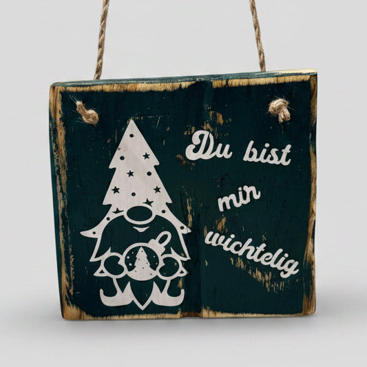 Holzschild Weihnachten „Du bist mein Wichtelig“ aus Eichenholz, skandinavische Weihnachtsdeko