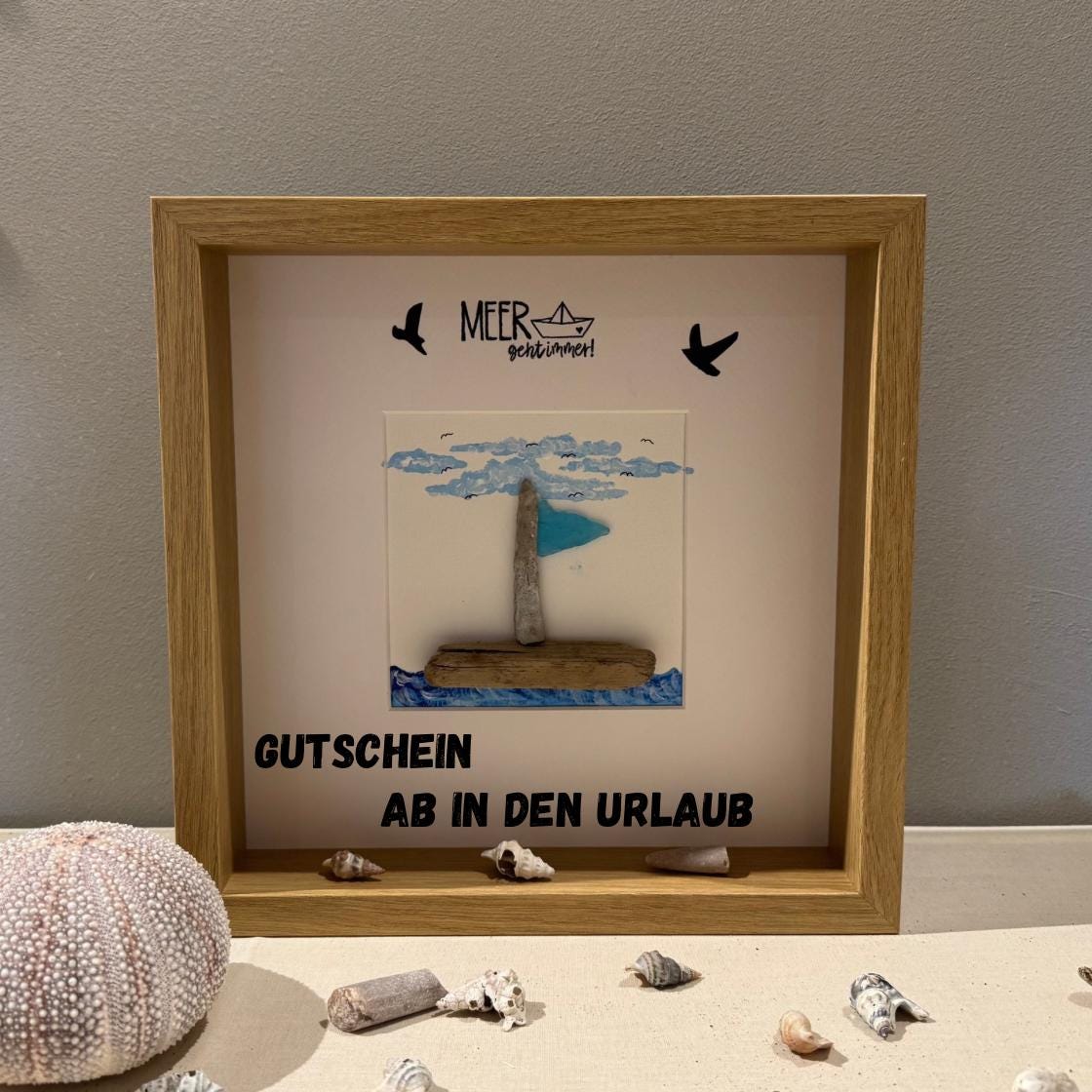 Deko Meer Strand, Steinbild mit Sprüchen Meer geht immer 27cm schwarz. Handmade Geschenke als Maritimes Wandbild - Hygge Deko Treibholz Deko – Handmade aus Holz, Strandfunde, Bilderrahmen, 3d Rahmen, Ostsee Steine, Acryl, Treibholz Nordsee, Plexiglas von Treibholzzauber79