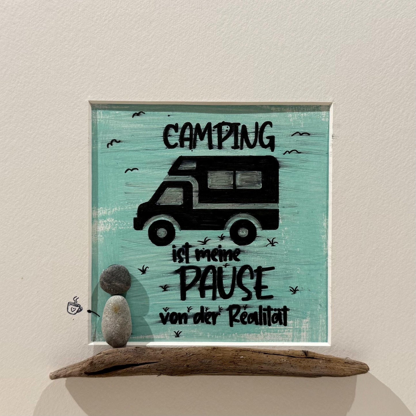 Camping Treibholz Bilderrahmen mit Steinfigur maritime Vanlife Wanddeko von Treibholzzauber79
