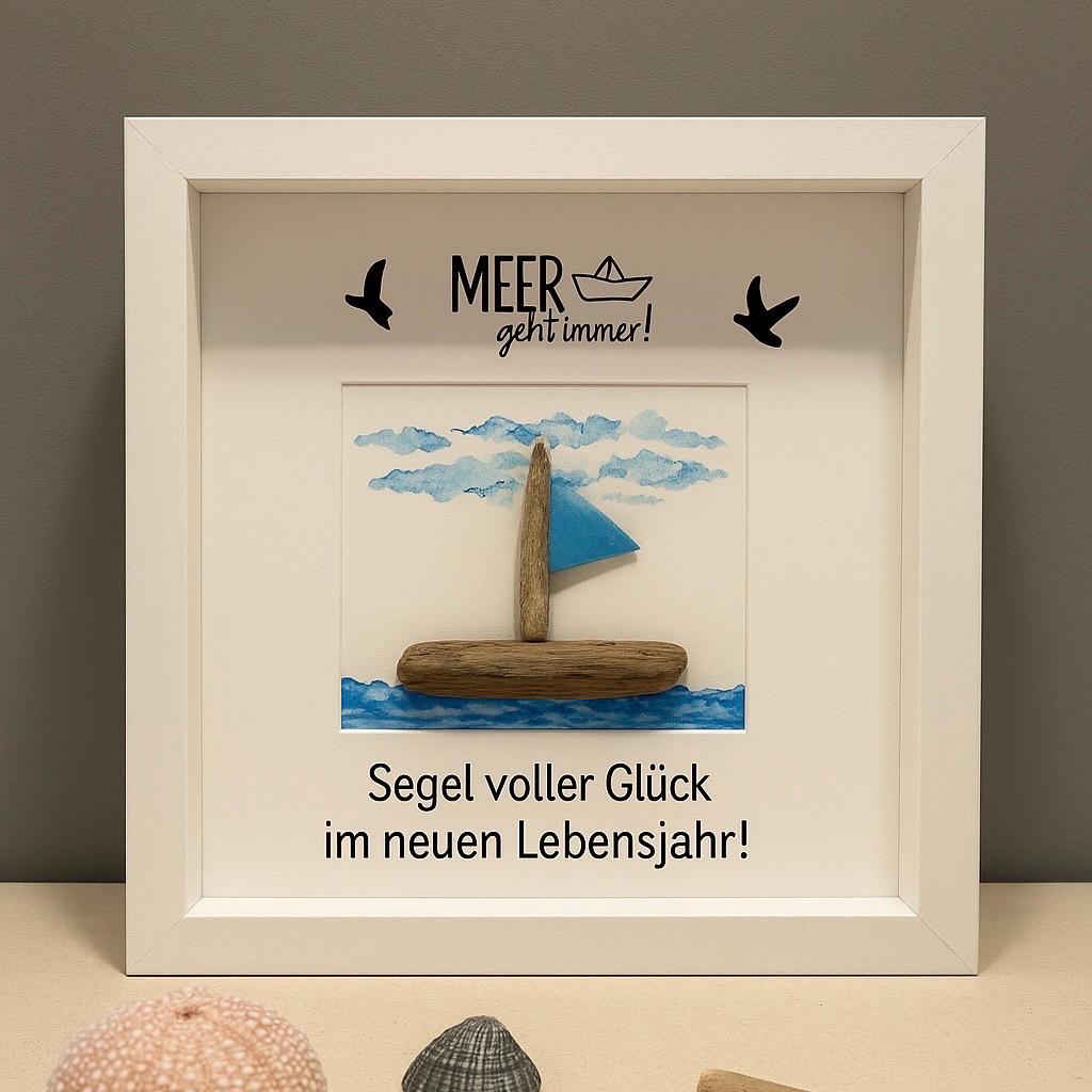 Deko Meer Strand, Steinbild mit Sprüchen Meer geht immer 27cm schwarz. Handmade Geschenke als Maritimes Wandbild - Hygge Deko Treibholz Deko – Handmade aus Holz, Strandfunde, Bilderrahmen, 3d Rahmen, Ostsee Steine, Acryl, Treibholz Nordsee, Plexiglas von Treibholzzauber79