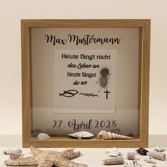 Personalisiertes Steinbild ein Geschenk zur Konfirmation im Bilderrahmen als nordisches Unikat nach Pepple Art