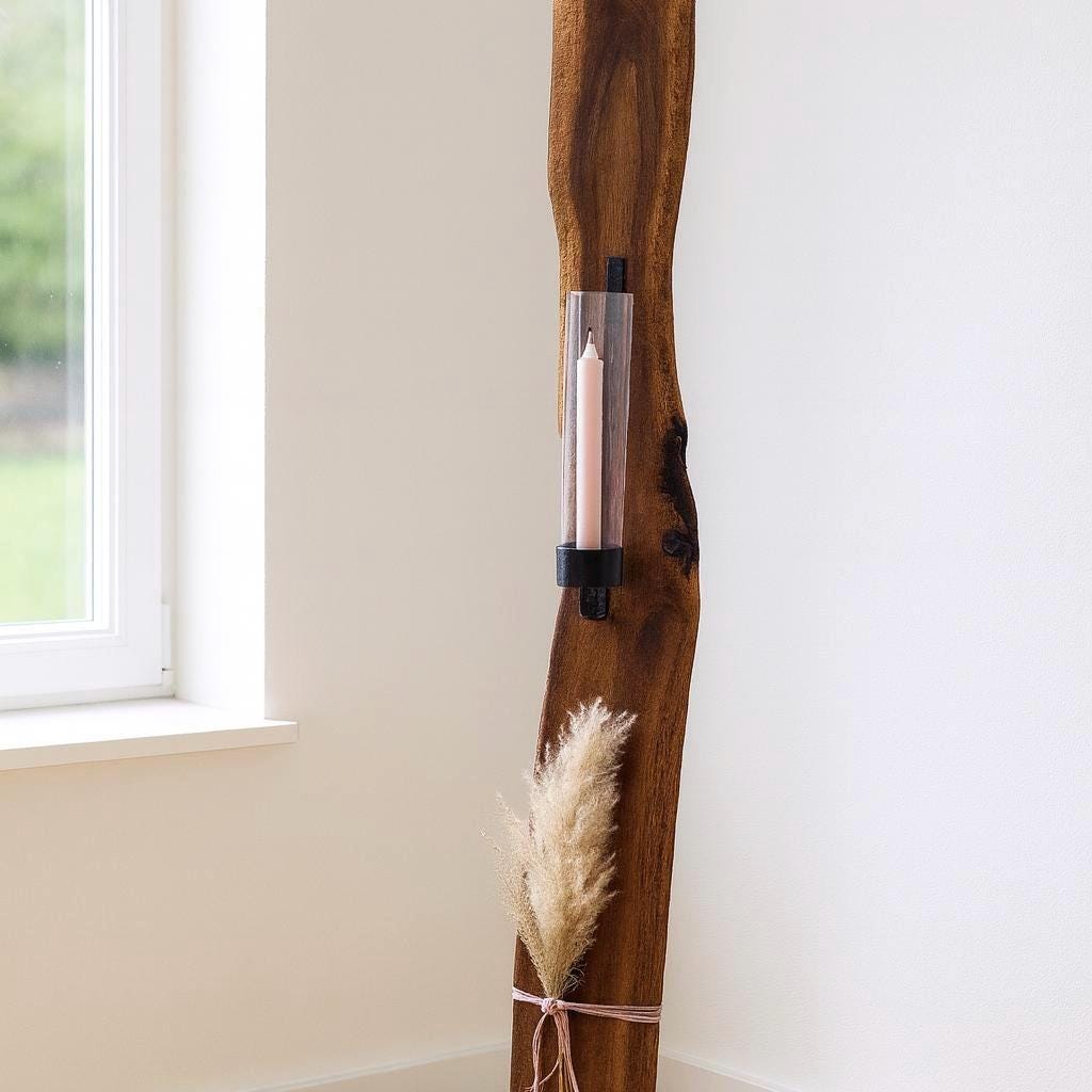 Boho Style Deko, Treibholz Wanddeko 53 cm. - Dänisches Design - Teelichthalter aus Holz - Hygge Deko - Handmade Geschenke als Nordsee Deko. – Handmade aus Treibholz, Teelichthalter, Wandbefestigung von Treibholzzauber79