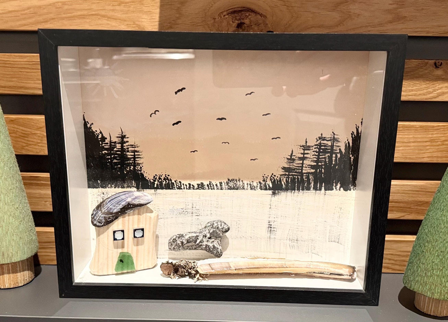 Maritimes Wandbild – handgefertigte Treibholz Deko mit Strandhaus & Dünen - maritime Deko, Handmade Geschenke