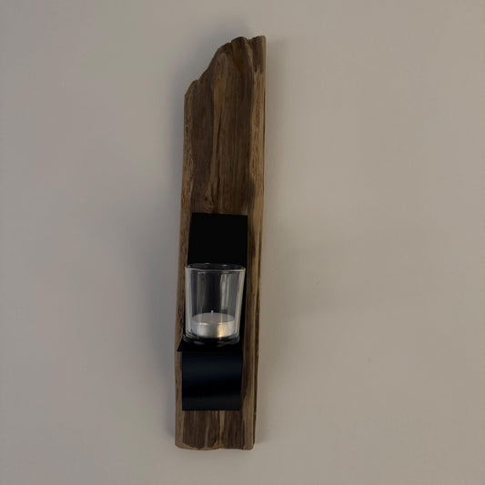Dänisches Design Treibholz Wanddeko 45cm. Boho Style Deko - Teelichthalter aus Holz - Hygge Deko - Handmade Geschenke