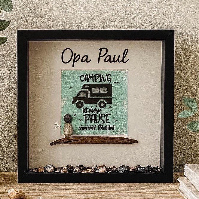 Personalisierter Bilderrahmen „Opa Paul" – Camper Geschenk mit Treibholz & Strandfunden, handgemacht