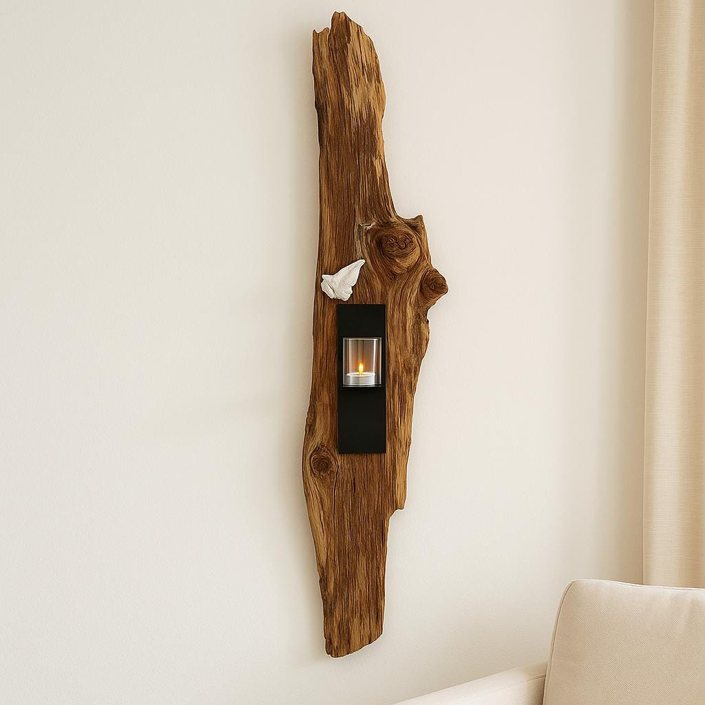 Wandkerzenhalter aus Eichen Holz – Handgefertigte Wanddeko im skandinavischen Stil mit Teelicht • Maritime Naturdeko Unikat
