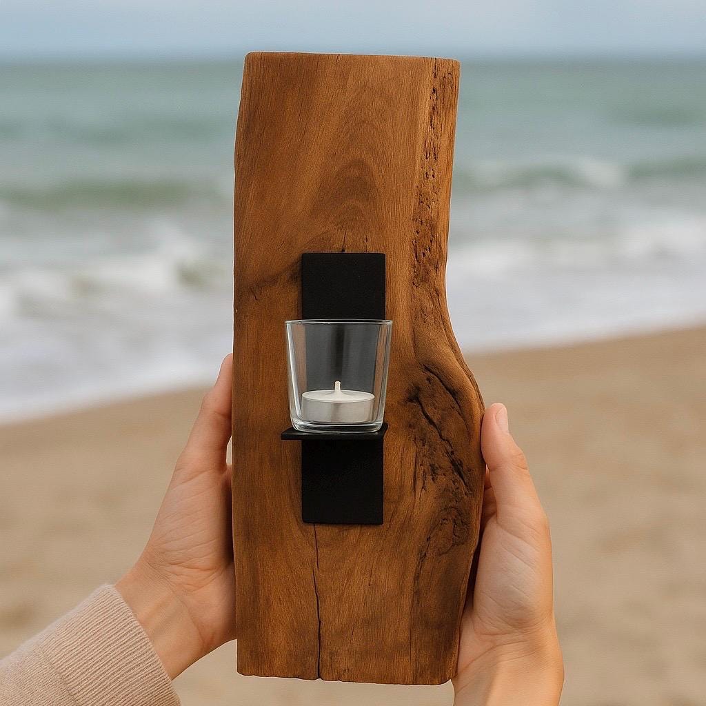 Wandkerzenhalter aus Holz Eiche mit Glas, Handmade Geschenke, natürlicher Blickfang für gemütliche Wohnatmosphäre. Hygge Deko, Boho Wanddeko – Handmade aus Eiche von Treibholzzauber79