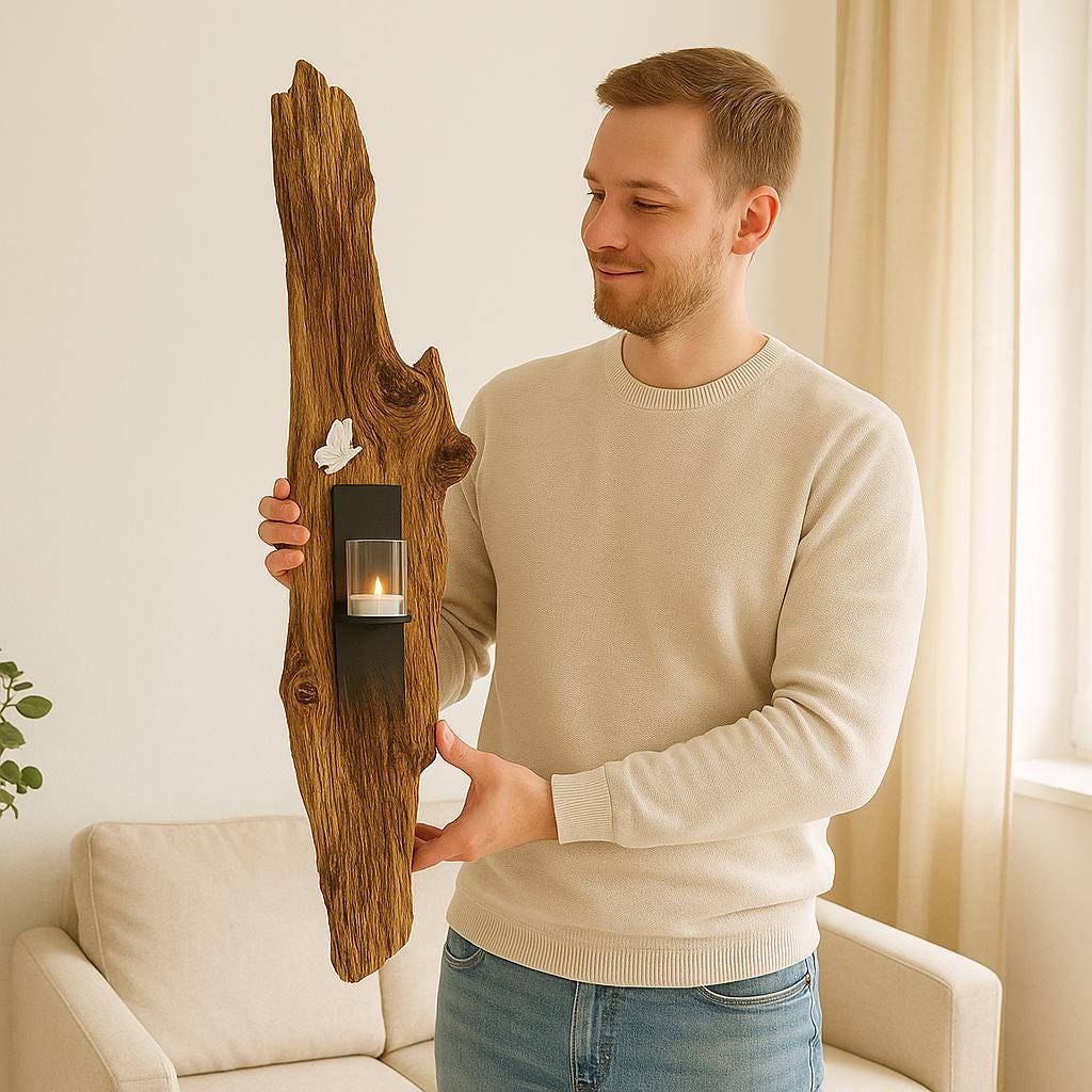 Wandkerzenhalter aus Eichenholz – Handgefertigte Wanddeko im skandinavischen Stil mit Teelicht • Boho Wanddeko – Handmade