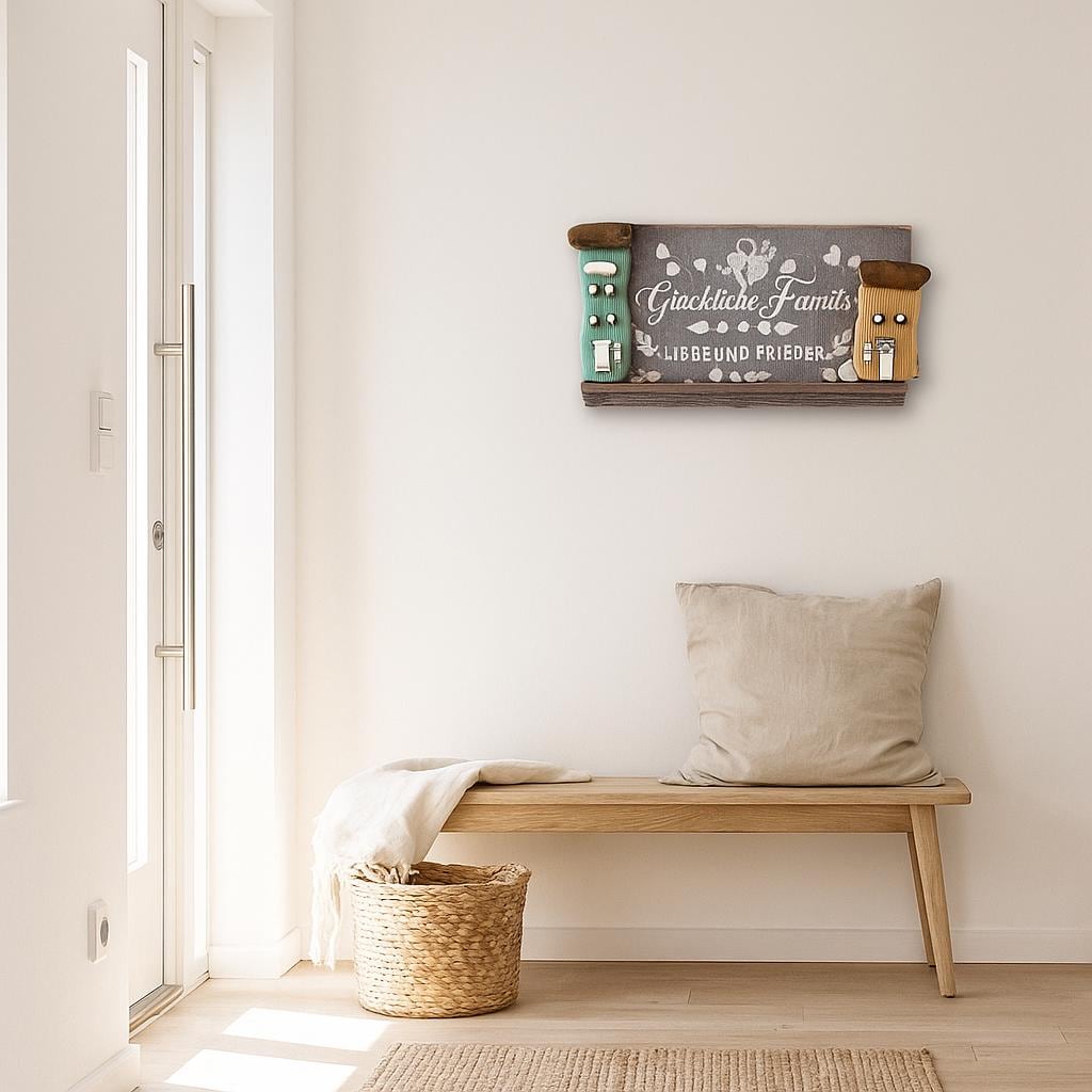 Glückliche Familie Wanddeko aus alter Eiche | Liebe & Frieden | Handgemacht aus Treibholz | Skandinavisch Landhaus Geschenk
