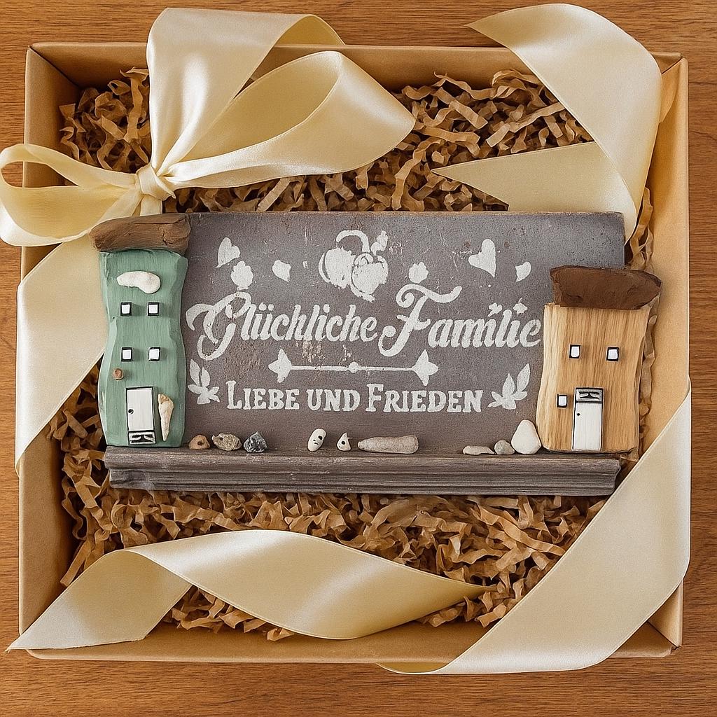 Glückliche Familie Wanddeko aus alter Eiche | Liebe & Frieden | Handgemacht aus Treibholz | Skandinavisch Landhaus Geschenk