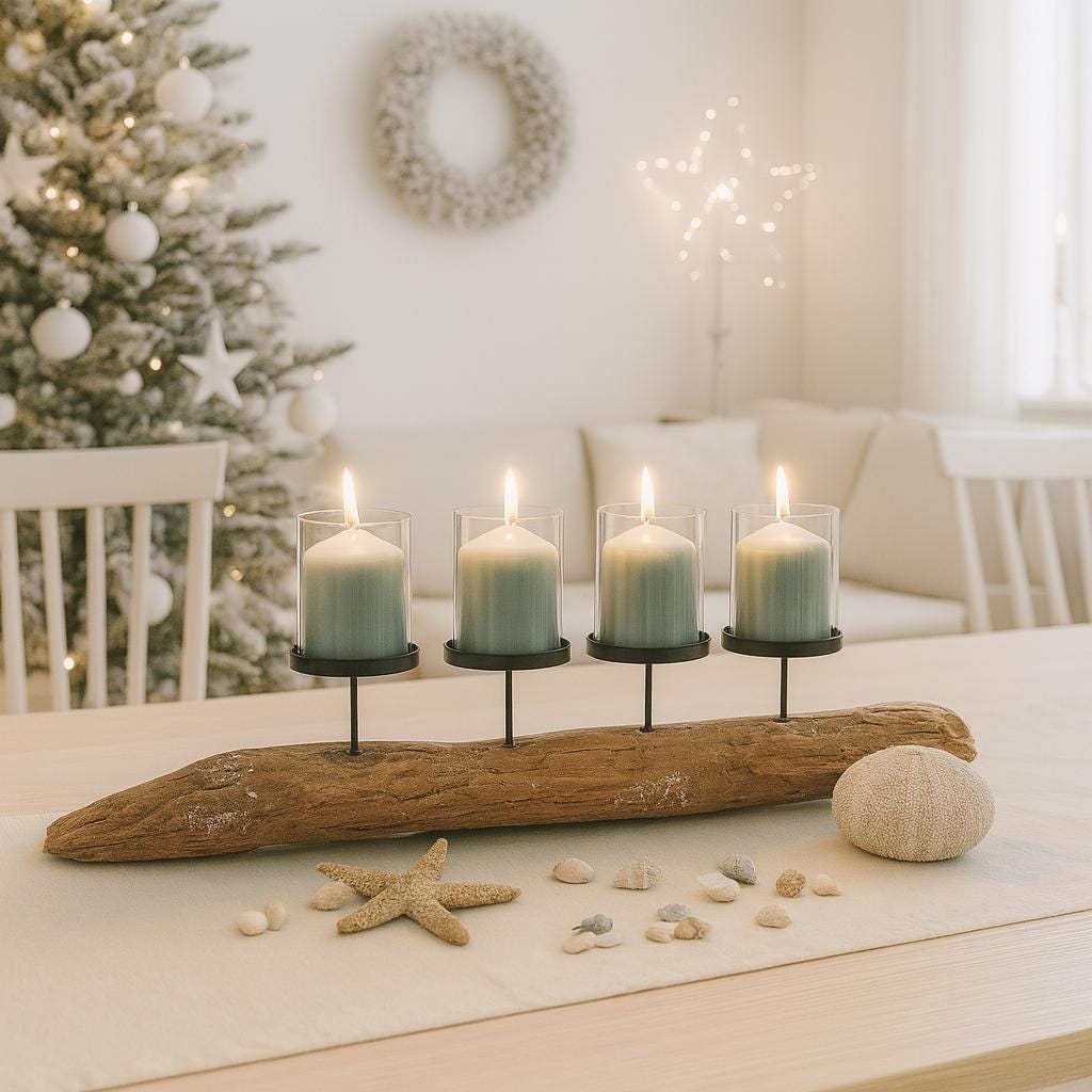 Handgemachter Kerzenhalter aus Eichenholz, 4-flammig, Adventsdeko & Ganzjahresdeko, Natürlich nordisch, Unikat.