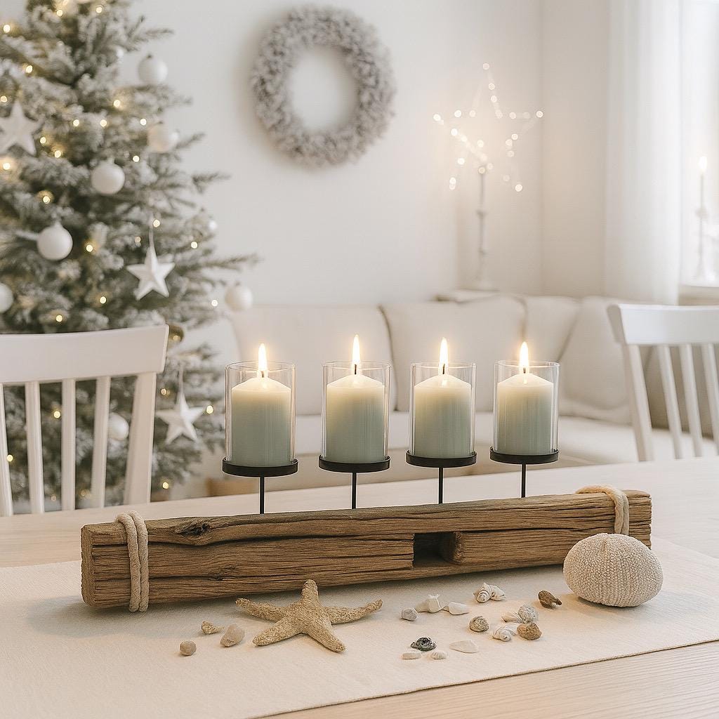 Handgemachter Kerzenhalter aus Eichenholz, 4-flammig, Adventsdeko & Ganzjahresdeko, Natürlich nordisch, Unikat.