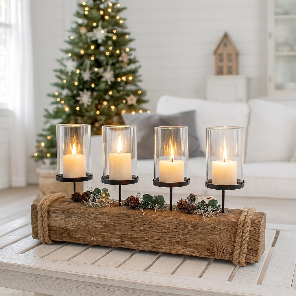 Adventskerzenhalter aus Treibholz 4-flammig | Nordic Christmas Candle Holder | Handgemachte Winterdeko von Treibholzzauber79
