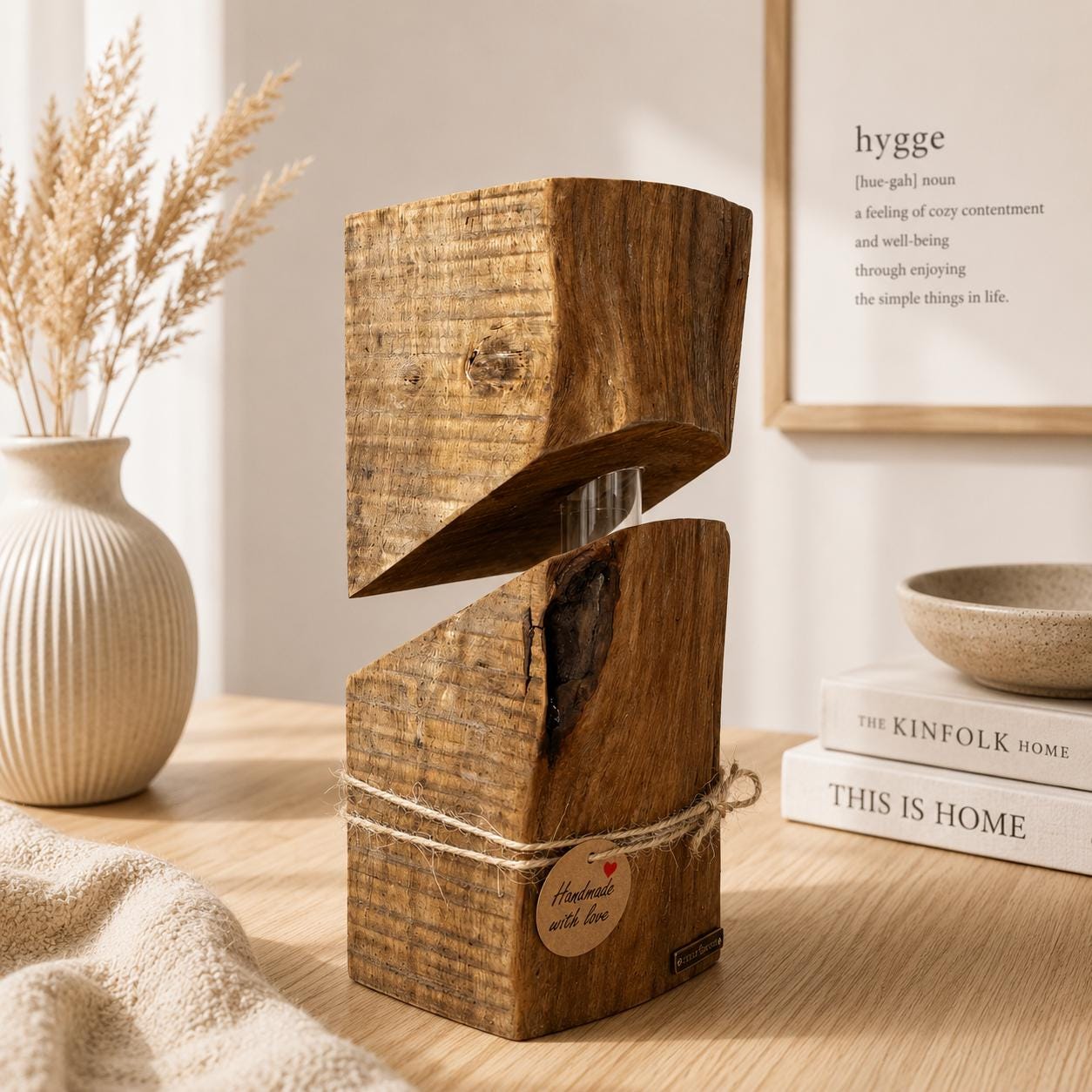 Moderne Holzvase aus Eichenholz mit einzigartiger natürlicher Maserung